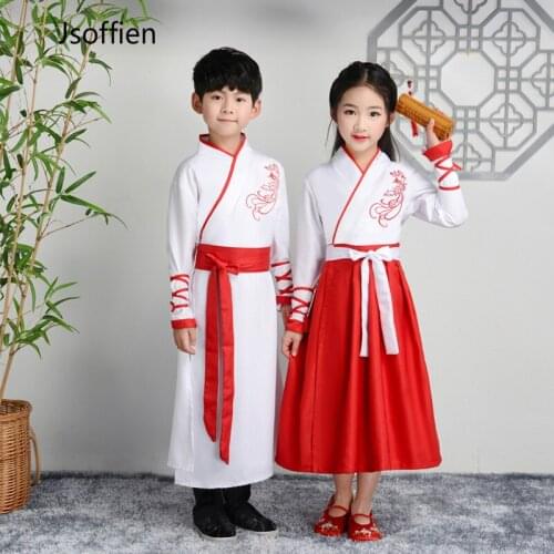 Children Chinese Style Folk Dance Costume Kids Girl National Hanfu Clothing Boy Classical Tang Dynasty Cosplay Princess Dess