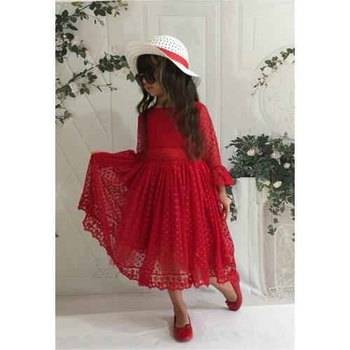Girl Child Of Red Hat Laced Princess Pattern Dress