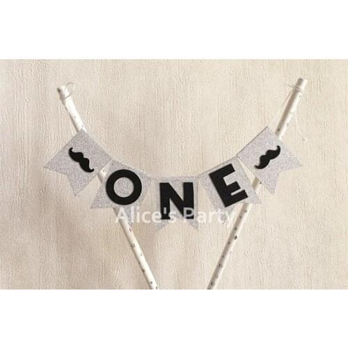 Handmade Black Moustache Beard ONE Cake Banner Boy 1st Birthday Party Smash Cake bunting baby shower supplies photoprops