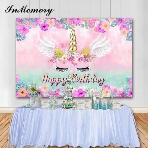 InMemory Unicorn Backdrop for Birthday Party Rainbow Flowers Newborn Baby Shower Photography Background Photo Booth Photo zone