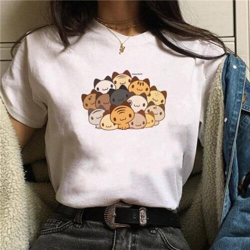 Cartoon Cat T Shirt Women Aesthetic Cute Harajuku T-shirt Tee Kawaii Female Top Womens Tee Shirts Femme