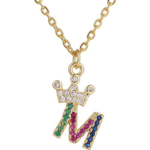 Initials A-Z 26 Alphabet Pendants Necklace for Women Stainless Steel Crown Cubic Zircon Initials Pendant Shinning Collares Jewel