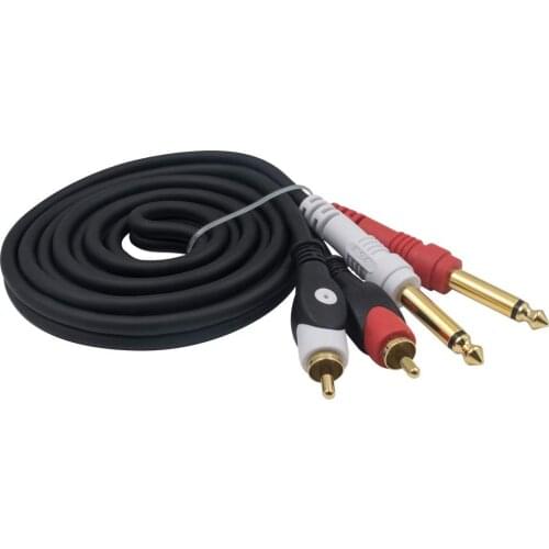 RCA to 1/4 Cable, TS to RCA Cable, Dual 6.35mm 1/4 inch Male TRS Stereo Jack to 2 RCA Male Audio Splitter Adapter Cable 5 Feet/1