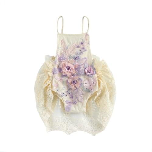 Pudcoco 0-24 Months Baby Girl’s Lovely Sweet Suspender Jumpsuits Sweet Lace Crochet Backless Lace-Up Triangle Romper Purple/Blue