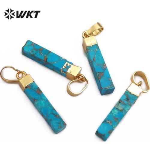 WT-P1453 Natural Blue Vein Stone Pendant Rectangle Shape stones Gold Capped Pendant Women Necklace Pendant Jewelry