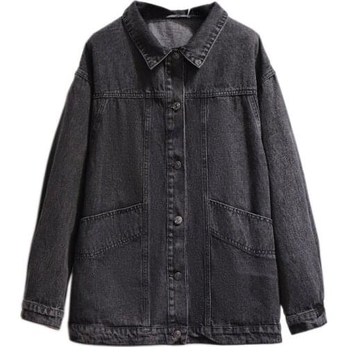2020 Real shot oversize XXL-6XL denim jacket women korean spring autumn loose black jeans coat female casual top outerwear G841