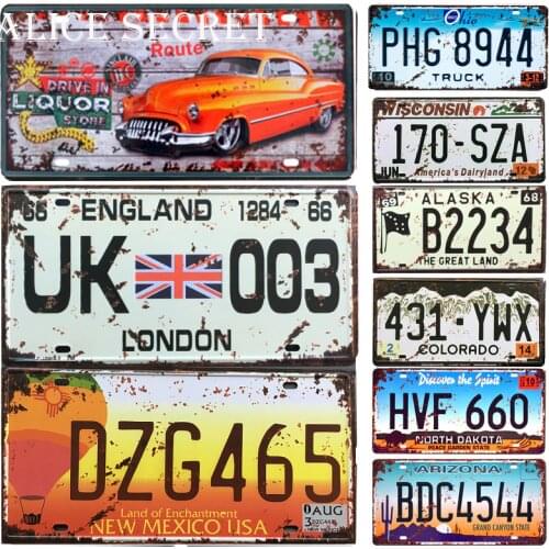 USA Car License Metal Plates American Car Number Tin Signs Bar Pub Cafe Decor Metal Sign Garage Painting Metal Art Plaque Poster
