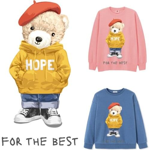 Cute Bear Patches Letters Thermal Stickers on Clothes Iron-on Transfers for Clothing Thermoadhesive Patch Diy Applique Stripe