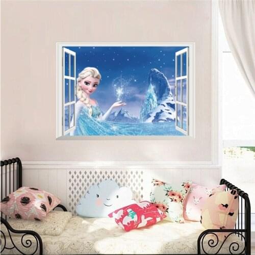 Cartoon Magical Anna Princess 3d Window Wall Stickers Home Decoration Frozen Anime Mural Art Kids Room Wall Decals Movie Poster