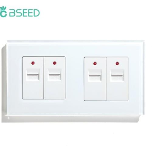 BSEED EU Standard USB Socket 5V 3.1A Wall Double USB Charger Wall Power Socket Outlets White Black Gloden Crystal Glass Panel