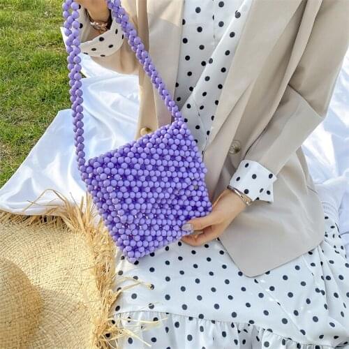 NEW Handmade Women Pearl Bags Beaded Shoulder Bags Charm Acrylic Beads Bag Pearls Crossbody Bag Evening Clutch Purse Lady 2020