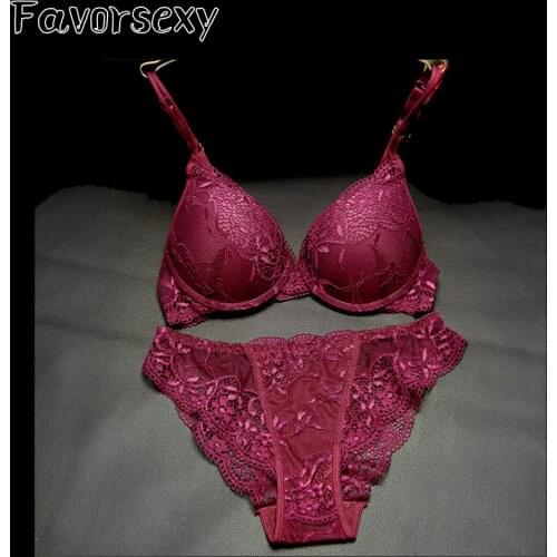 New cotton push up bra french Absolute luxury lace sexy red wine under the thin thick underwear bra set underwear female