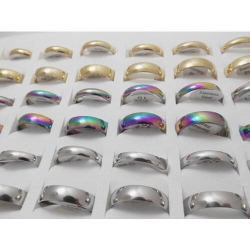 Wholesale 60 pcs beautiful 4mm and 6mm mixed fashion Tri-color inner arc Stainless Steel RINGS