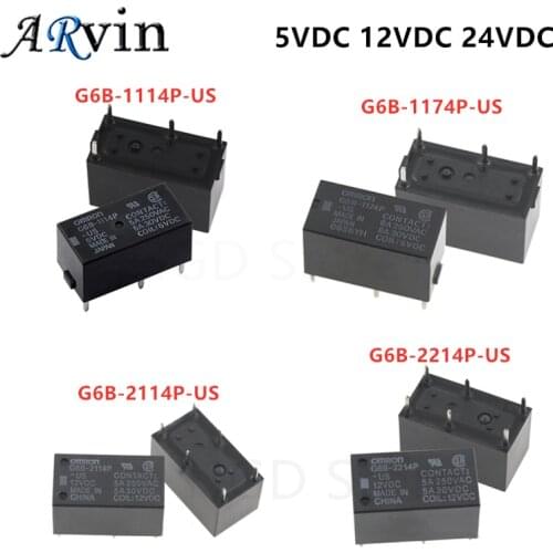 5Pcs/Lot G6B-1114P 1174P 2214P 2114P-US-5VDC 12VDC 24VDC 5A 8A Original Relay