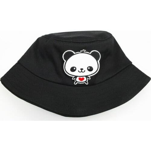 2021 Cartoon Panda Embroidery Cotton Bucket Hat Fisherman Hat Outdoor Travel Sun Cap Hats for Men and Women 178
