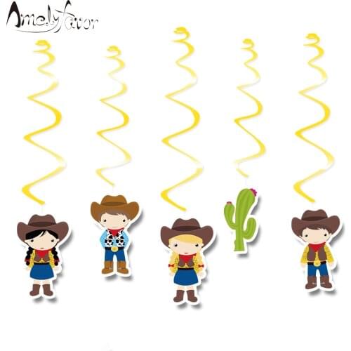 Cowboy Theme Ceiling Hanging Swirl Decoration Western Cowboys Cowgirls Cactus Grand Event Birthday Party Decorations Supplies
