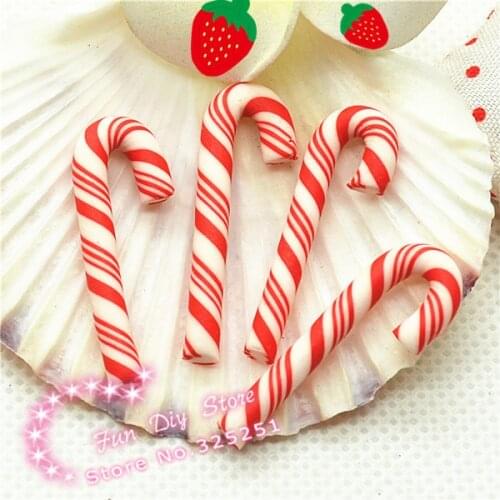Polymer clay red Christmas candy cane for decoration 10*29mm 50pcs/lot