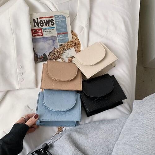 Pure Color Cartoon Embossing Casual Ladies Shoulder Bag Chain PU Small Purse Casual Retro Mini Shoulder Bag