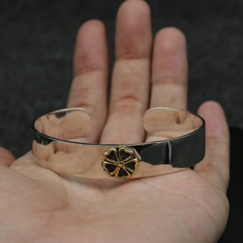 S925 Sterling Silver Retro Thai Silver Open Ended Takahashi Goro Handmade Silver Simple Men And Women Flower Bangle Wholesale