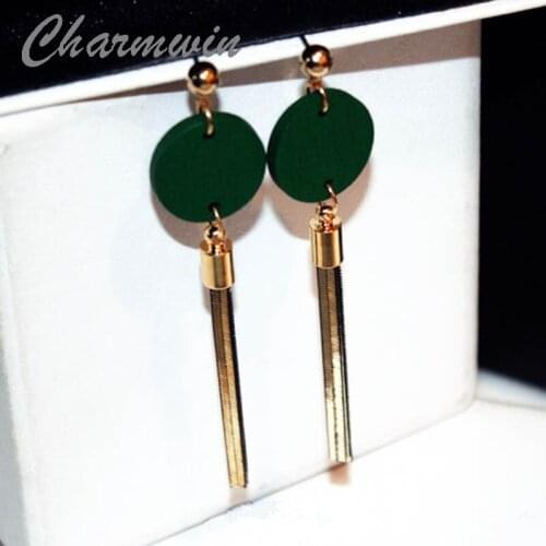 Charmwin Long Tassel Earrings For Women New Fashion Jewelry Black And Green 2 Colors Wood Circle Drop Earring PE1334
