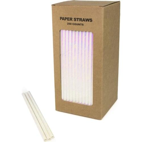 Drinking Straws For Unicorn Birthday Party Wedding Bridal Shower,Kids Plain Foiled White Iridescent Paper Straws 250 Counts Box