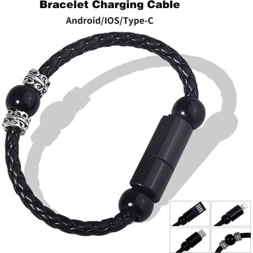 USB Charging Bracelet Charger Smart Jewelry Bead Wristband Fast Data Cable for IPhone UBU C Micro USB Android Phone Car Charger