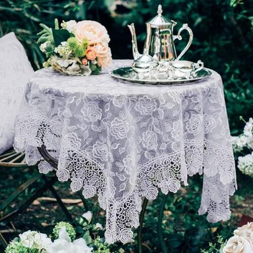 Vintage White Lace Table Cloth Wedding Party Decor Flower Elegant Hollow Out Table Cover Embroidered Tablecloth for Home Decor