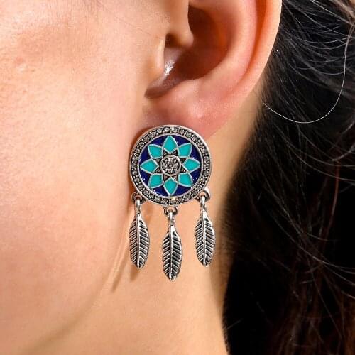 Vintage Blue Bohemia Earrings For Women Retro Silver Color Tassel Rhinestones Earrings Jewelry Gifts