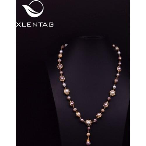 XlentAg Handmade Natural Colourful Pearl Necklaces Black Pink White Pearls Pendant Party Engagement Gifts Luxury Jewellry GN0207