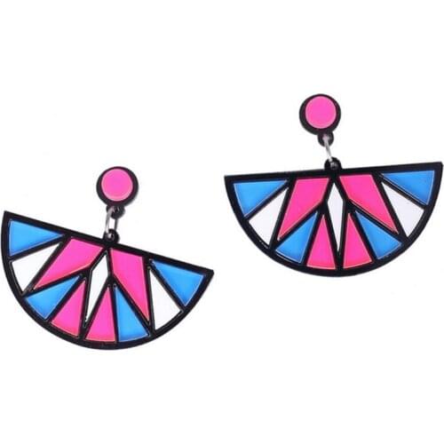 Fan Shaped Acrylic Semi-circle Design Swing Earrings For Women Girl Triangle Color Blocking Drop Earrings Fashion Jewelry E20042