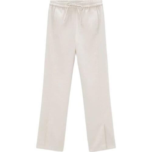 ZA 2021 women Office straight Pants Slim full length casual High waist pants pocket Slit split Elastic waist fashion Trousers