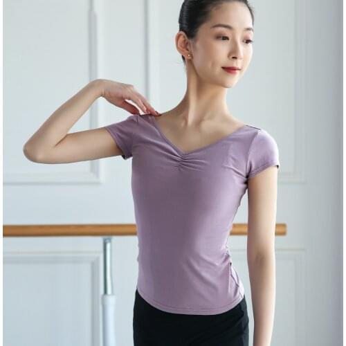 Women Dance Tops Ballet T shirt Ballerina Dancewear Short Sleeve Women T shirt Pinch Front Ballet Clothes Cotton Dance costumes