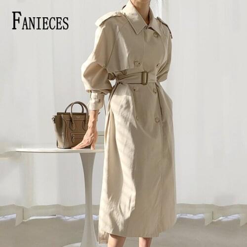 FANIECES Chic Solid Double-breasted Thick Long Trench Coat Women Autumn Winter Lapel Belted Windbreaker Outwear тренч женский