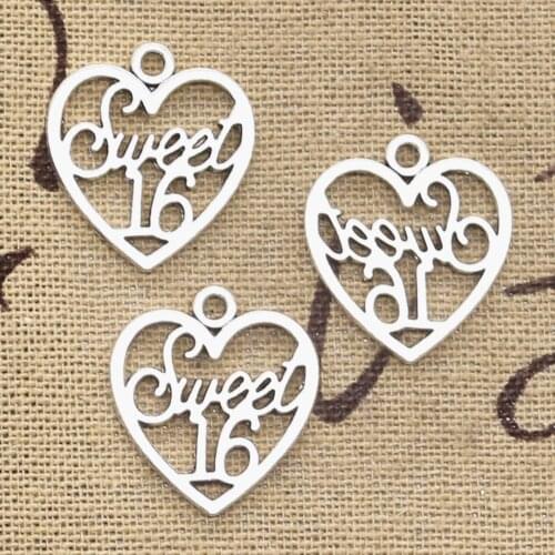20pcs Charms Heart Sweet 16 21x19mm Antique Silver Color Plated Pendants Making DIY Handmade Tibetan Silver Color Jewelry