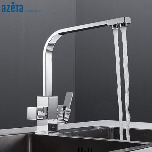 Azeta 3 Way Water Filter Kitchen Faucet Chrome Brass 360 Degree Rotation Kitchen Sink Tap Drinking Water Kitchen Mixer AT9638