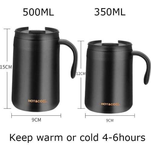 350/500ML Double Stainless Steel Thermal Coffee Mugs With Handle Thermos Flask Travel Office Tea Cup With Lid Drink Water Bottle
