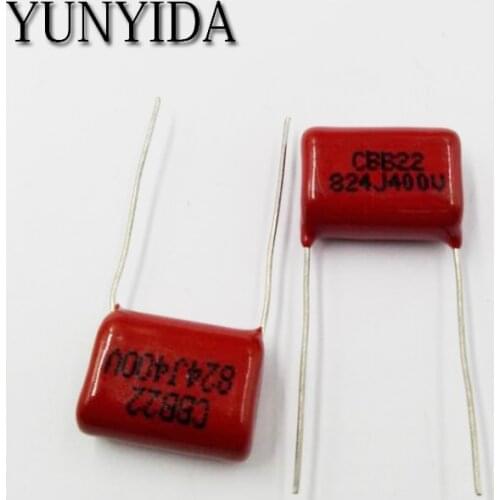 Free Shipping 10pcs, CBB 824J 400V 0.82UF 824NF P20mm Metallized Film Capacitor 400V824J 824 400V