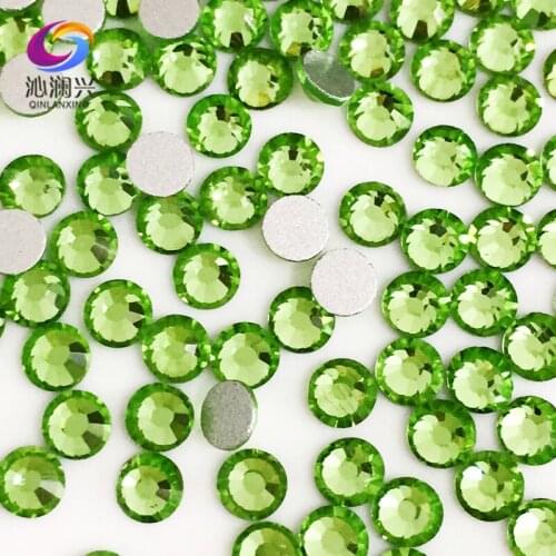 SS3-SS34 Light green color Non HotFix flatback Top-level glass crystal 3D Nail Art Rhinestones diy Decorations MFQL