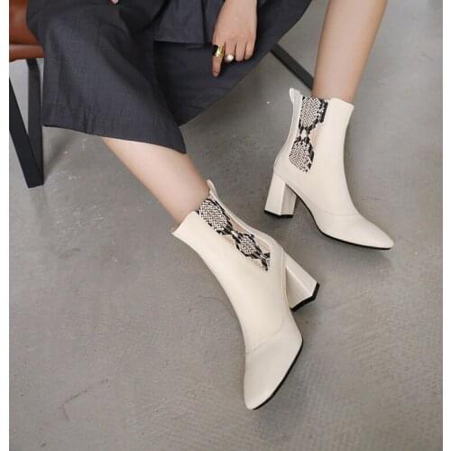Square head thick heel color matching medium boot children 2020 new white denim boots wide tube Snake Print boots Knight boots