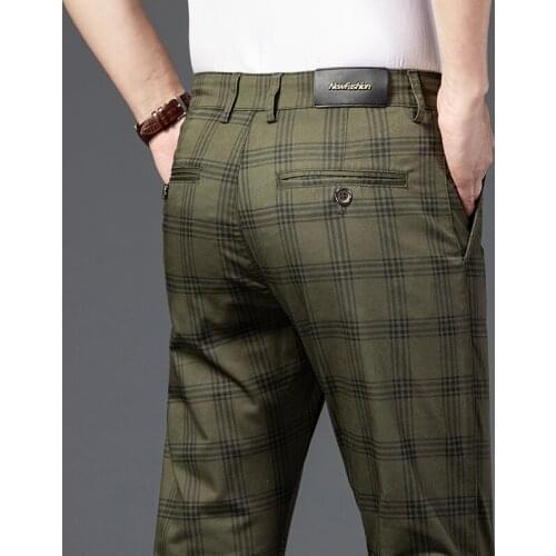 Spring Summer Plaid Slim Man Pants Regular Fit Check Mens Trousers Formal Work Black Red 2021 New Fashion Men Trousers,W926