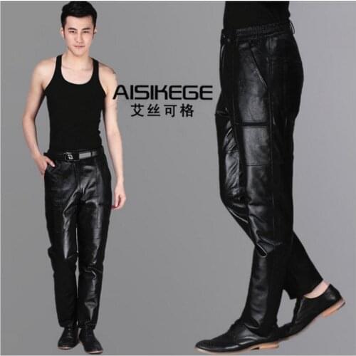 L-3xl 2020 Winter New Men Genuine Leather Pants Pigskin Thicken Warem Leather Pants Trousers Motorcycle Pants Singer Costumes