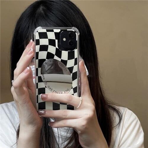 INS Retro Black and White Checkerboard Cell Phone Case For iPhone 11 12 ProMax XR XSMax X 7 8 Plus SE2 Makeup Mirror cases Cover