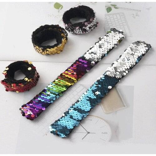 2 Pcs Baby Sequins Bracelet Childrens Hand Link Creative Birthday Party Gifts Glitter Slap Bracelets Mermaid for Kids Wristband