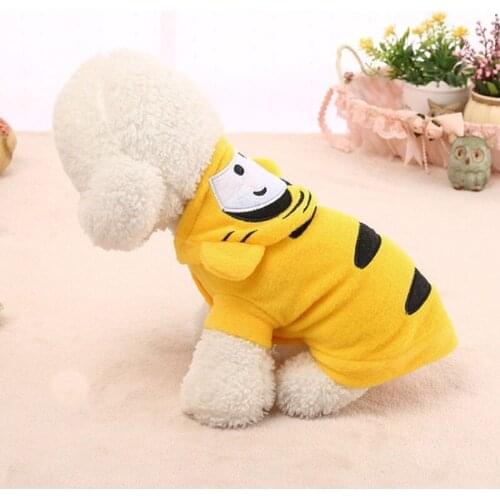 Pet Winter Warm Fleece Costume Cute Yellow Tiger Cosplay Hoodie Funny Apparel Dressing Up Party Outfits