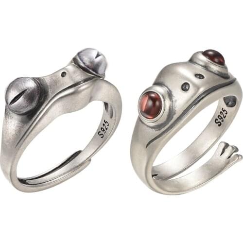 Metal Frog Ring Neutral Personality Creative Cute Animal Red Garnet Frog Open Adjustable Rings Finger Jewelry Party Lover Gift