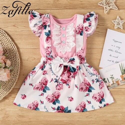ZAFILLE Newborn Baby Girl Clothing Set Beading Lace Bodysuit Romper Jumpsuit Suspender Skirts Outfit Summer Baby Skirt Set