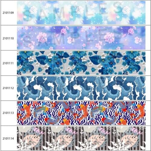 Japanese Style Printed Beauty Flower Grosgrain Ribbon 5 Yards for DIY Hair Bow Accessories