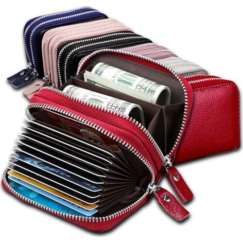Genuine Leather Rfid Womens Zipper Card Wallet Small Change Wallet Purse For Female Short Wallets With Card Holders Woman Purse