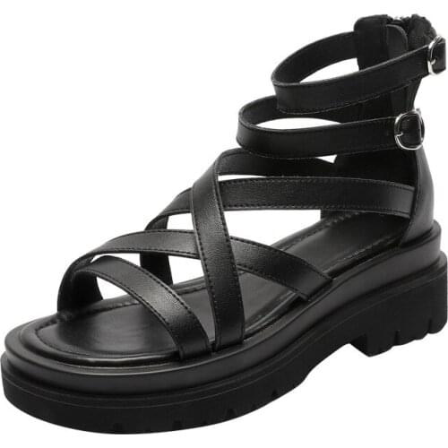 Leather Roman Sandals Women 2021 New Summer Breathable Non-slip Flat Casual Sandals All-match Beach Shoes Womens Shoes