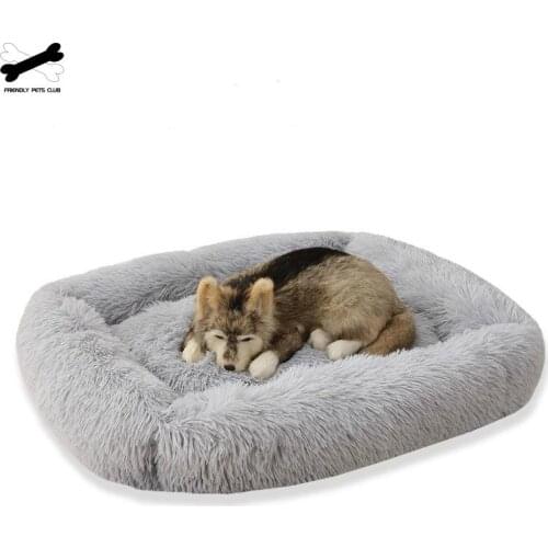 Square Plush Cat Bed House Cat Mat Winter Warm Sleeping Cats Nest Soft Long Plush Dog Basket For Dog Big Cushion Products